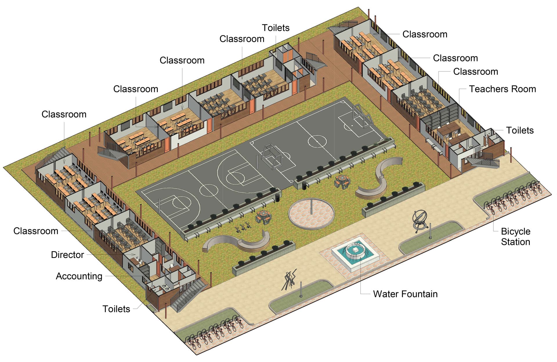 School 3D Floor Plan